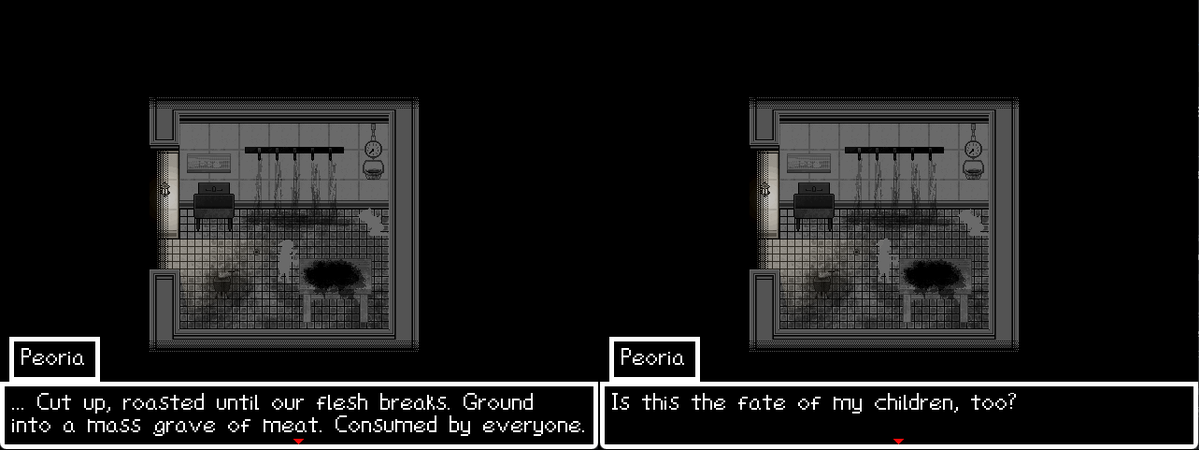 ZentientGames's tweet photo. 🔍 Here's some trivia for #screenshotSaturday!
There are lyrics in the song "Don't Let Me Leave" that directly reflect comments Peoria has made in-game. Have you found these cutscenes in Fleshport?
Don't Let Me Leave ➡️https://t.co/3K8VH4tzqL
#horror #rpgmaker #gamedev #indiegame https://t.co/JBwQwApXam