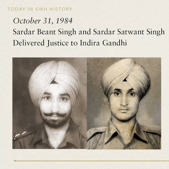 SikhPA's tweet photo. On Oct 31st millions of Sikhs celebrate the actions of Shaheeds (martyrs) Beant Singh and Satwant Singh, who assassinated Indira Gandhi in 1984, ending her tyrannical reign as India's Prime Minister, which included beginning the #SikhGenocide and deceitfully sterilizing millions. https://t.co/TsvZ1KiyT6