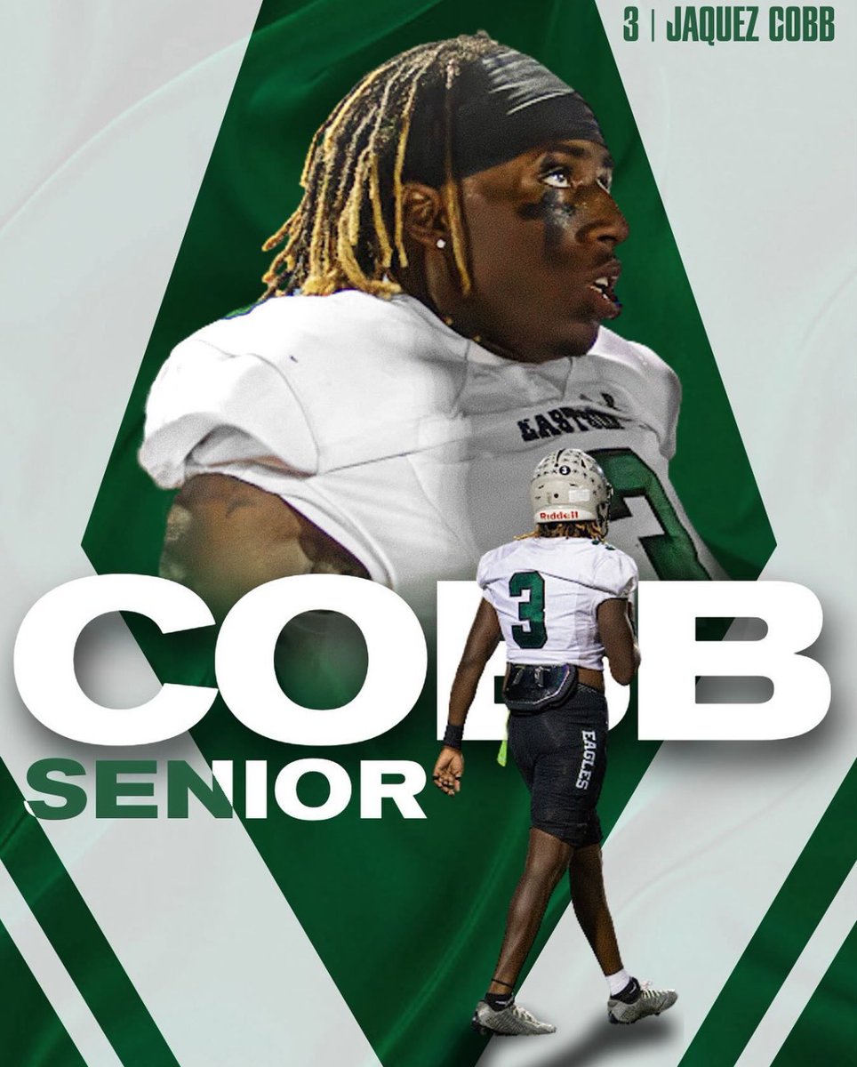 Senior Spotlight - <a href="/CobbJaquez/">jaquez cobb</a> 🦅

Offense - 1st Year Varsity TE Starter

Defense - 78 TOT Tckls | 6.0T/G | 3 TFLs 
2 INTs

Thank You For Your Hard Work &amp; Dedication! Eastside Family For Life! 

<a href="/EHS_Eagles/">Eastside High School</a> <a href="/CovNewsSports/">𝘾𝙊𝙑𝙉𝙀𝙒𝙎 𝙎𝙋𝙊𝙍𝙏𝙎</a> <a href="/RecruitGeorgia/">Recruit Georgia</a> 

#WeBleedGreen🦅 #OurStandard