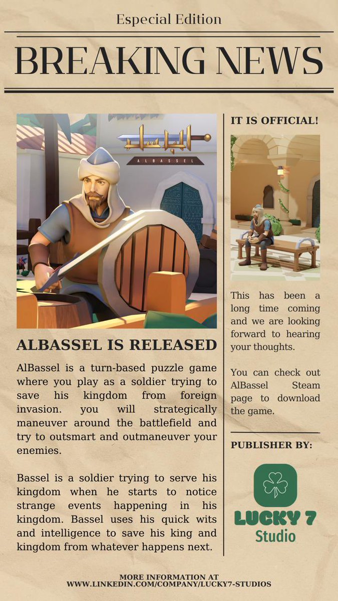 ALBASSEL IS OFFICIALLY RELEASED!!!
Be sure to check it out and let us know what you think.
Steampage: store.steampowered.com/app/2642170/Al…