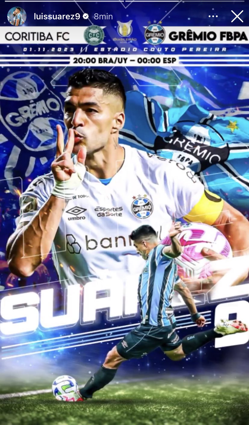 Grêmio TimeLine  on X: Luis Suárez, em seu Instagram: Gracias