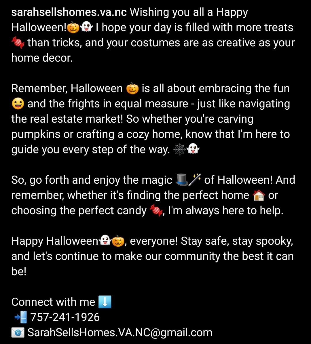 sarie717's tweet photo. #HappyHalloween    #RealEstateLife #sarahsellshomes
#sellwithsarah
#homeshopping #househunting #obx #outerbanks #hamptonroads #realestate #Realtor https://t.co/8xMzfJy02z