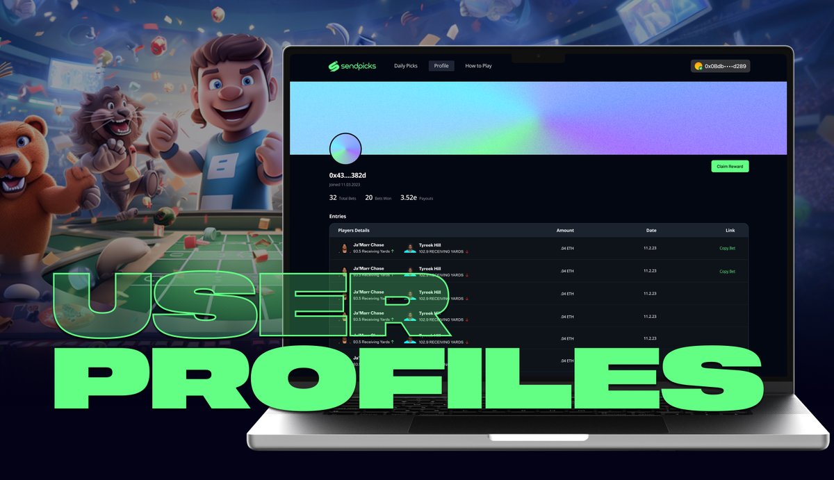 Sendpicks_io's tweet photo. We're introducing shareable profiles and copy betting to our dApp. 💥

Know someone who doesn’t miss a bet? You can now copy any live bet straight from their profile! 🎯

Profiles are central to our vision. Stay tuned for continuous social feature updates! $SEND https://t.co/PEYE9sk1YY