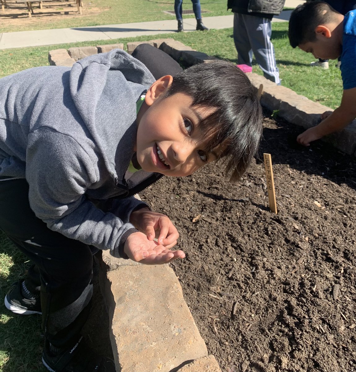 As this young third grader was planting a lettuce seed in the garden today he said, “I’m growing a new life!” ♥️🥬♥️ @readygrowgarden @camccollister @AdamElementary