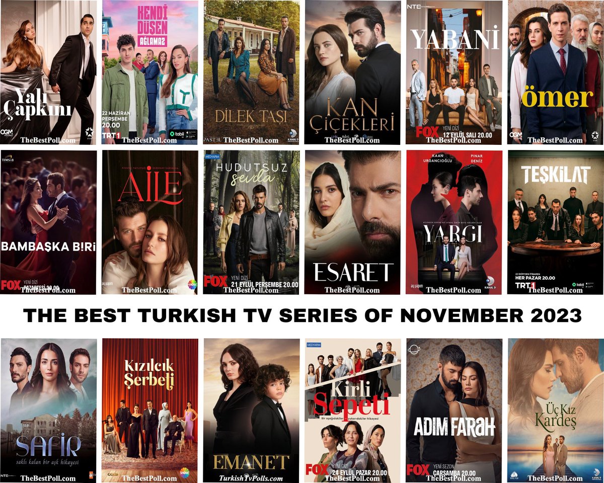 #TvSeries #TurkishTvSeries #BestTurkishTvSeries #TurkishTvSeriesNovember2023 #BestTurkishTvSeriesNovember2023 #TurkishTVPolls   

New Poll: Which one is the Best Turkish Tv Series of November 2023? 
turkishtvpolls.com/the-best-turki…