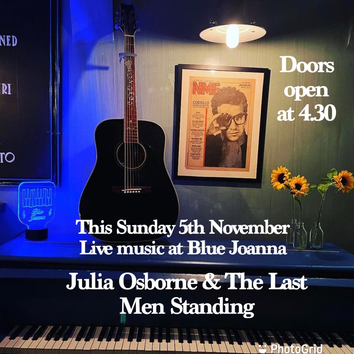 This Sunday 5th November. A Bonfire night Extravaganza! Live music with Julia Osborne & The Last Men Standing. Doors open at 4.30, Music from 5pm. Come & Join the Party! 🎶💃🏻💙🎹