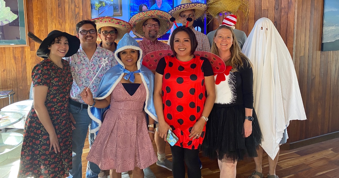 Happy Halloween! Potluck and costumes from our Waimea-based staff! We had a witch, Jim Hopper from Stranger Things, the 4 Amigoes, a ghost, a fairy godmother, a ladybug and the Cat in the Hat. We're unsure if there was a person under the sheet or if we have a ghost problem...