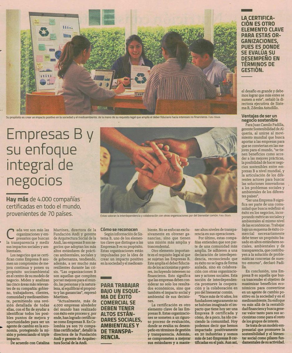 Ser #EmpresaB es uno de nuestros mayores motivos de orgullo en <a href="/AlqueriaOficial/">AlqueriaOficial</a>. Queremos ser mejores PARA el mundo y sabemos que este objetivo se alcanza en conjunto. Gracias a <a href="/sistemaBcol/">Sistema B Colombia 🇨🇴</a> por los aprendizajes para cambiar nuestro entorno y continuar aportando positivamente.