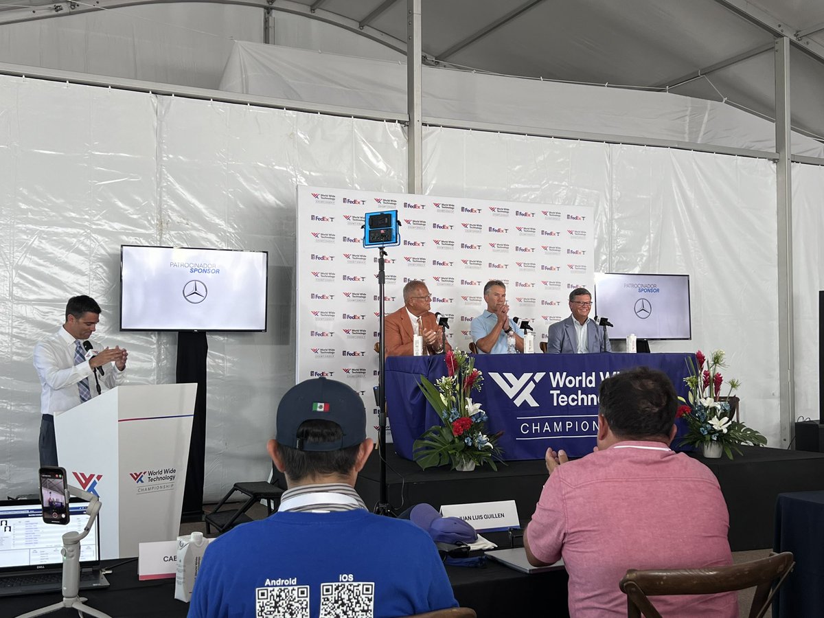 rebpoli's tweet photo. Press conference has kicked off here in Cabo! Exciting week ahead! #WWTChampionship https://t.co/sjno1wwRDj