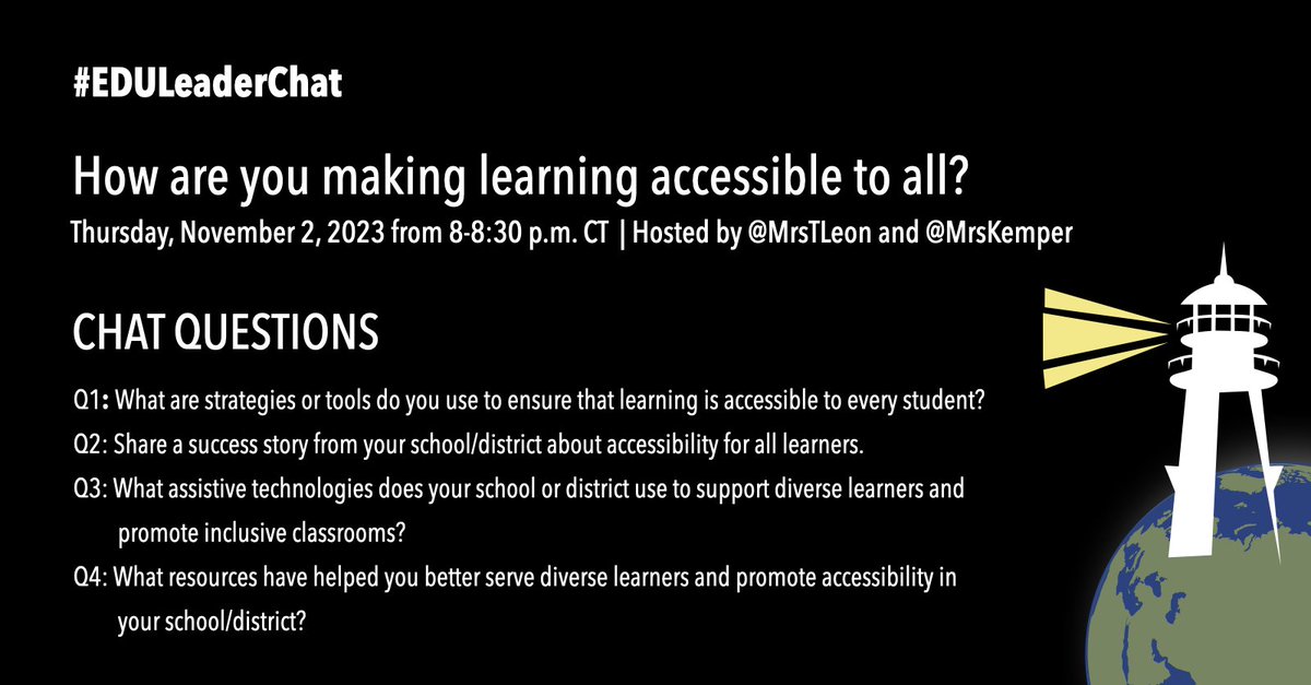 ➡️Mark your calendars for this week's #EDULeaderChat with @MrsTLeon and @MrsKemper. Topic Question: How are you making learning accessible to all? Bring your ideas, wisdom, and resources to share! #accessibility #education @jordynbzim @esquivel_gifted @dsorah @MerkleJill…