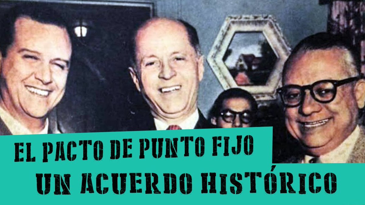 Hoy se cumplen 65 años de la firma del pacto de Puntofijo, un acuerdo entre 5 sectores del País: político (AD, Copei y UDR), empresarial (Fedecamaras), laboral (CTV), militar (Alto Mando) y eclesiástico (CEV). Sus 3 objetivos:
 1. La defensa de la constitucionalidad