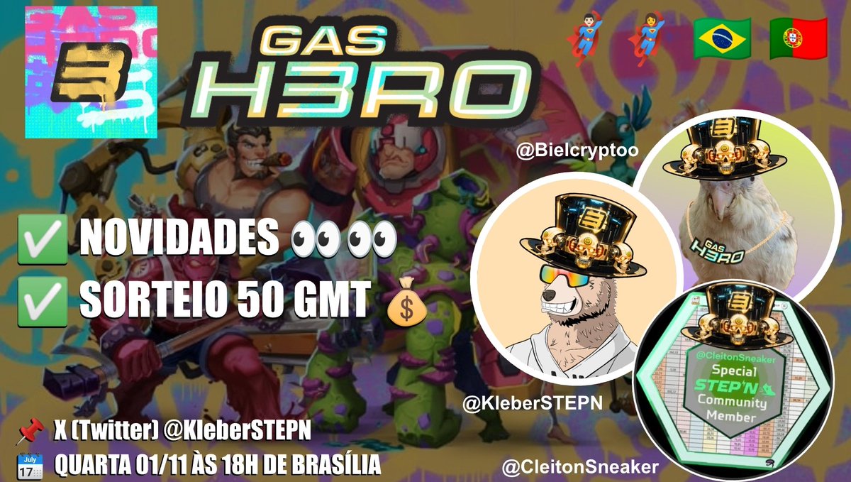 ⚡⚡ Bora nos manter atualizados pra se preparar da melhor forma possível pro #GasHero 🔥🔥🦸🏼‍♂️🦸🏼‍♀️

Sorteio de 50 $GMT 

1️⃣ Seguir:
<a href="/KleberSTEPN/">Kleber | STEPN 🏃🏼‍♂️⚡️</a>
<a href="/CleitonSneaker/">CleitonSneaker</a>
<a href="/bielcryptoo/">bielcrypto</a>
<a href="/GasHeroOfficial/">For more details, please refer to @2184Official</a>
2️⃣ Curtir e compartilhar 💙 + 🔄
3️⃣ Marcar 2 amigos
4️⃣ Responda qual número máximo de heróis