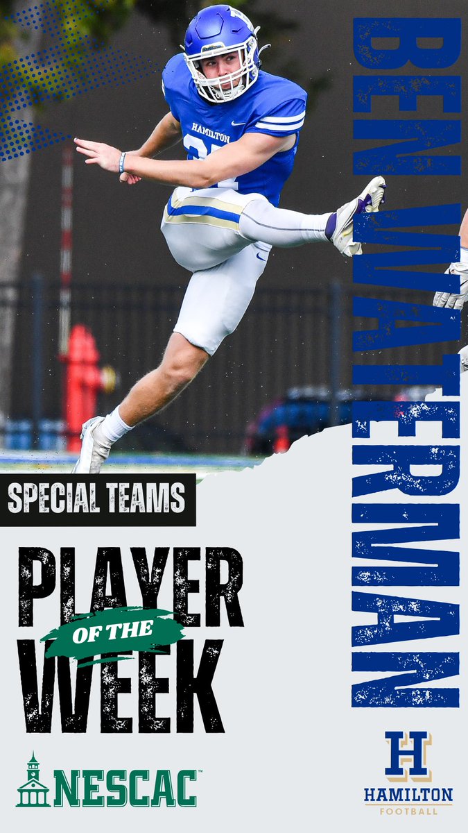 HamCollFootball's tweet photo. Congratulations to Luke Kurzum and Ben Waterman for being named the NESCAC Offensive and Specials Teams players of the week! https://t.co/V11GVFKDbX