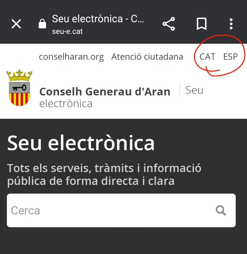 Lo <a href="/conselharan/">Conselh Generau d'Aran</a> discrimina la lenga pròpria d'Aran sus son site electronic e demandam que rectifique.

<a href="/gencat/">Generalitat de Catalunya</a>
<a href="/llenguacat/">Plataforma per la Llengua</a>
<a href="/mantincelcatala/">Mantinc el Català</a>