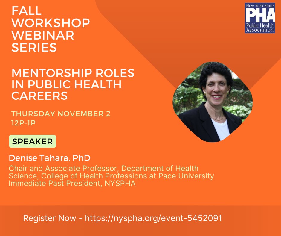 Join us this Thursday to learn more about the role of #mentorship in your public health career. Register here: nyspha.org/event-5452091