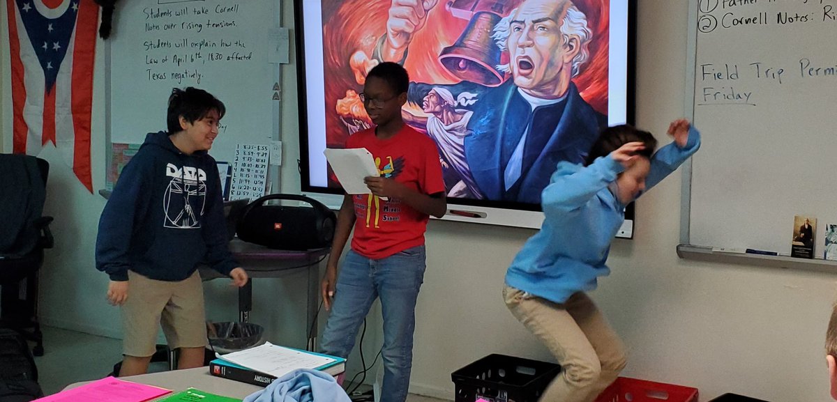 Monticelloman1's tweet photo. 7th grade DATA students performing their Father Hidalgo raps in an attempt to free Mexico from Spanish rule. @dataedwhite #datadoes https://t.co/qh9Kkze1wU