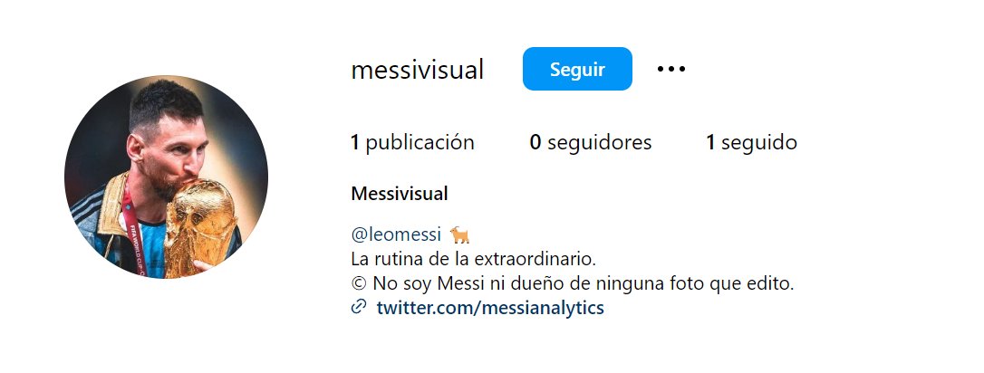 Bueno, parece que no voy a poder recuperar cuenta de 'messiesthetic', así que me creé una nueva para seguir subiendo fotos en la mejor calidad de Messi.

Me ayudarían mucho siguiéndome, compartieno y bancando. 💙

Acá el link: instagram.com/messivisual/