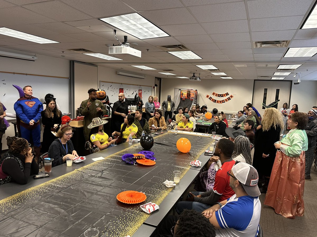ChrisMDudley's tweet photo. Our ESOL students, faculty, and staff brought their energy today for our ESOL Halloween Party. Thanks to the students that participated, ICX, and all team members that contributed to the event. @LSCHoustonNorth @lonestarcollege https://t.co/hfOPJr3Meg