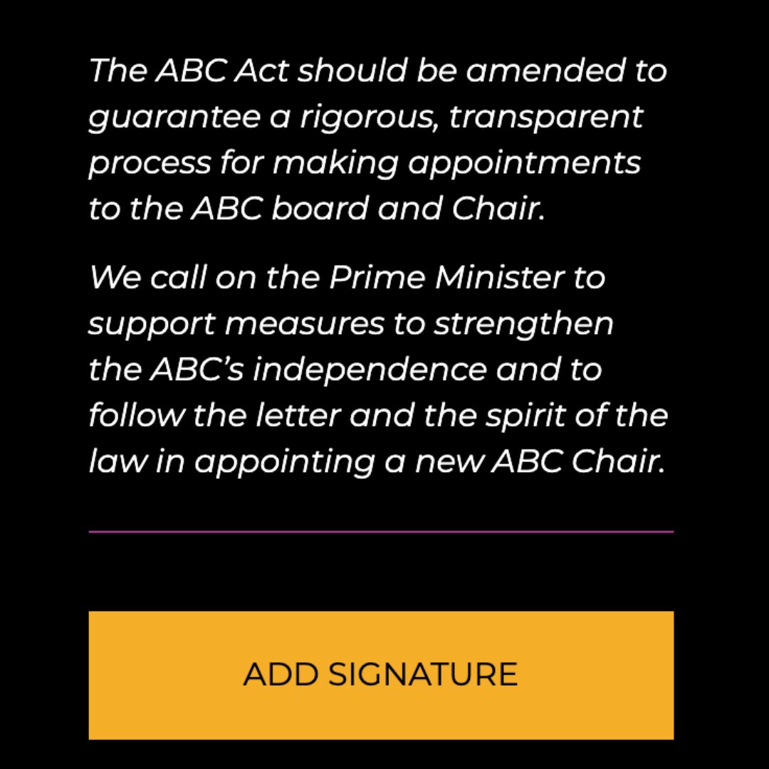 Will you sign to restore confidence in the integrity of the appointments processes to the ABC board?? abcfriends.net.au/nomore