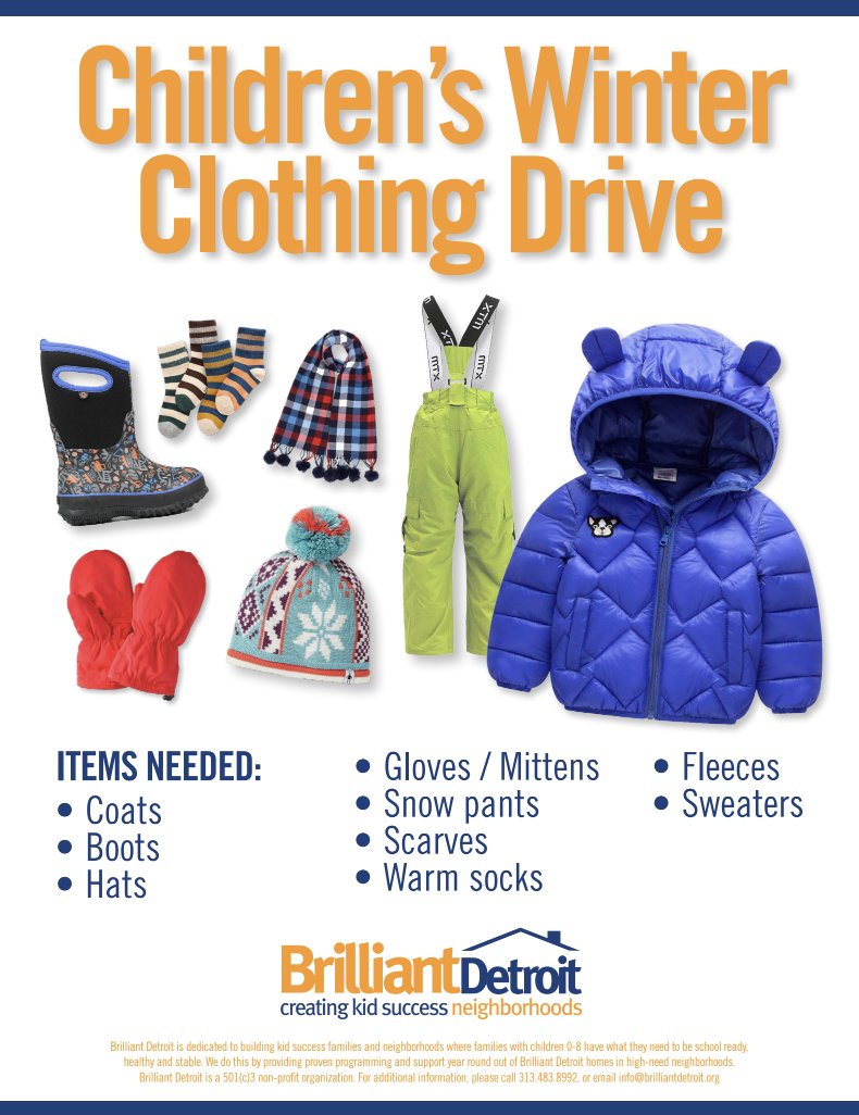 Please help us support our Brilliant families by donating new or gently used winter clothing that we will then distribute to families. Feeling in the holiday spirit? We are also accepting donations of toys for kids 0-8. Please visit brilliantdetroit.galaxydigital.com/holiday-drives.