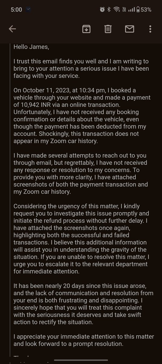 gotoxplore's tweet photo. @Zoomcar_India This is Nth mail. No response from your team. https://t.co/jy6loezJHA