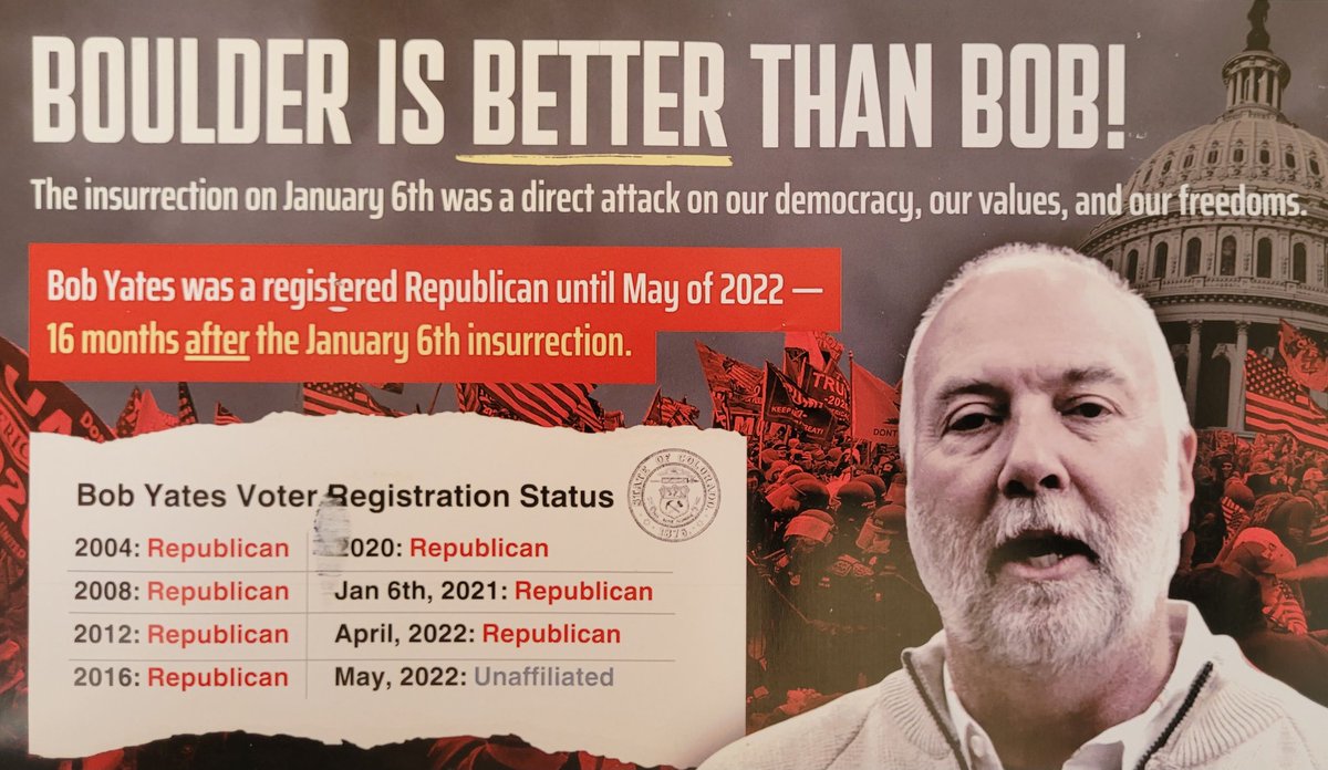 I am disgusted by this smear campaign against Bob Yates, who is running for Mayor of Boulder. You can disagree with his policies but tying him to the insurrection in DC is complete BS and has nothing to do with the issues of this campaign. Shame on whoever was behind it.