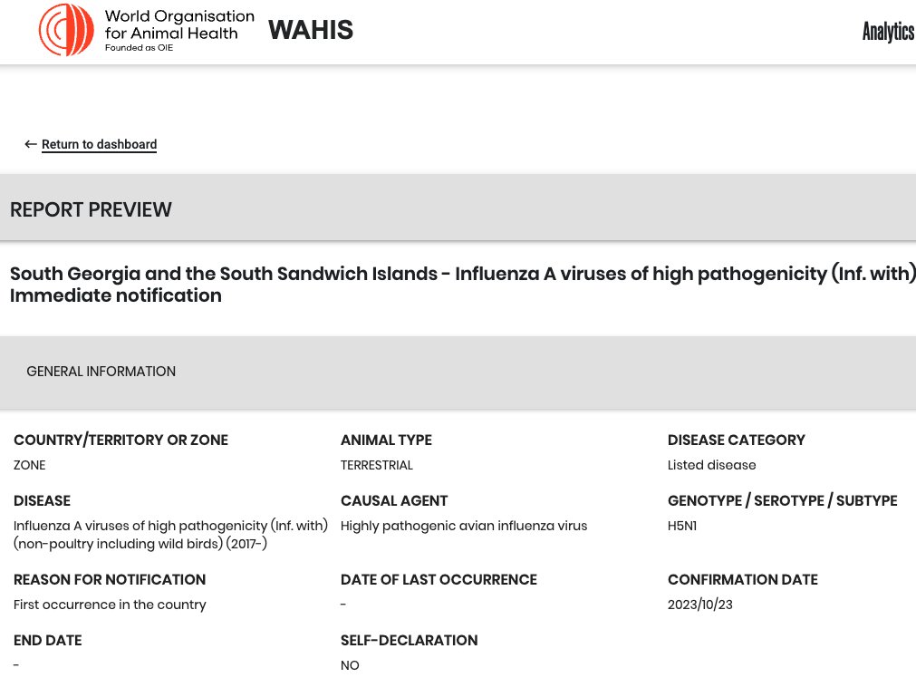 Notification of HPAI in South Georgia now in WAHIS. More suspect cases have since occurred.
👉wahis.woah.org/#/in-review/53…