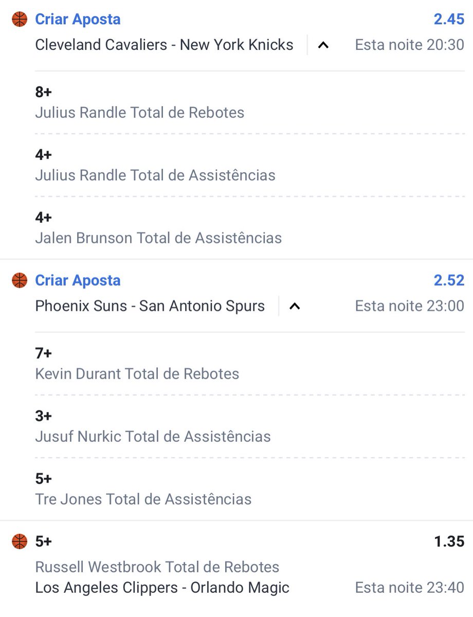 Montei a primeira múltipla de NBA pros jogos de hoje! Será que dá a sorte de principiante? 😂🤞🏼