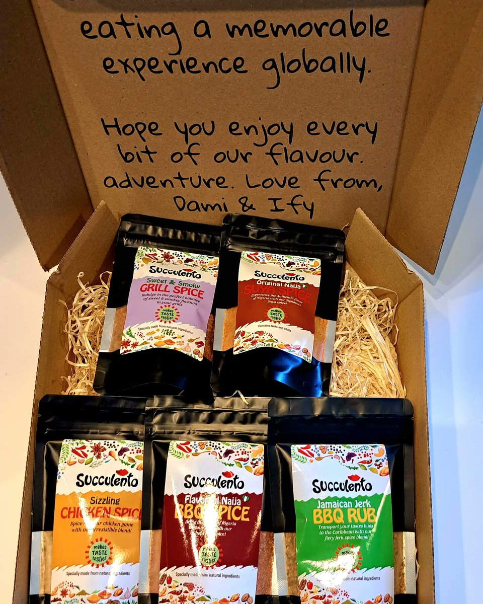 UNWRAP THE JOY OF FOOD..
Indulge in our amazing range of flavours in these gift boxes. Just head to our website 👉 succulento.co.uk 

You can also get our spices as you shop on Amazon

If it taste great, its Succulento. National food distributor, pls get intouch