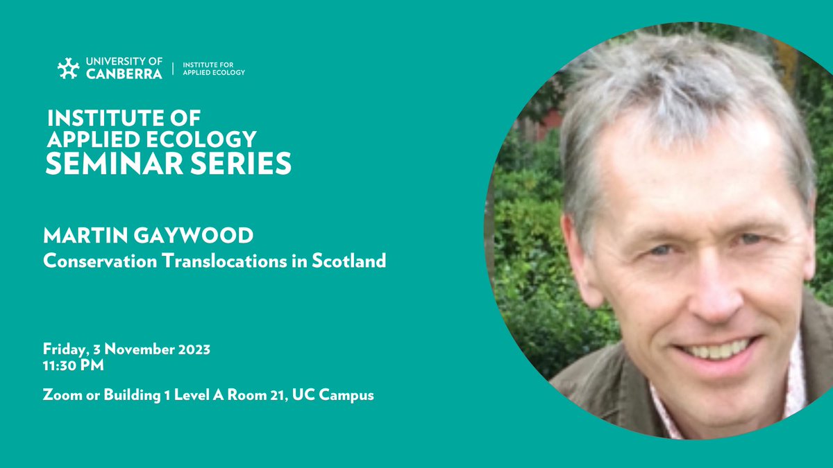 Join us for this week’s IAE Seminar delivered by @MartinGaywood providing a summary of a range of translocation work in Scotland. #iaeseminarseries2023 @UniCanberra @UCEnvSci