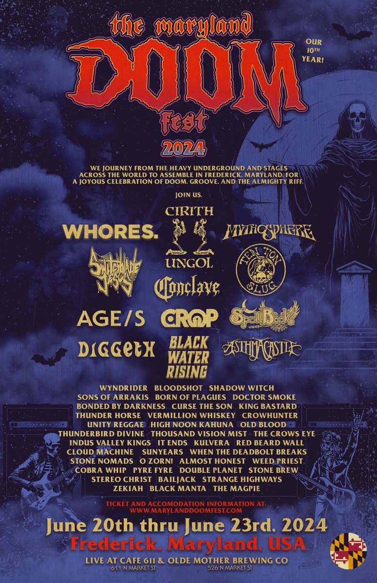 The proverbial cat is out of the bag!  We'll be returning to Frederick, Maryland for @marylanddoomfest 2024! 🤘🏻💀🤘🏻

The excitement is beyond measure and we are truly honored to be included in this list of incredible bands. 🖤

#marylanddoomfest #frederickmd #dp2024rage