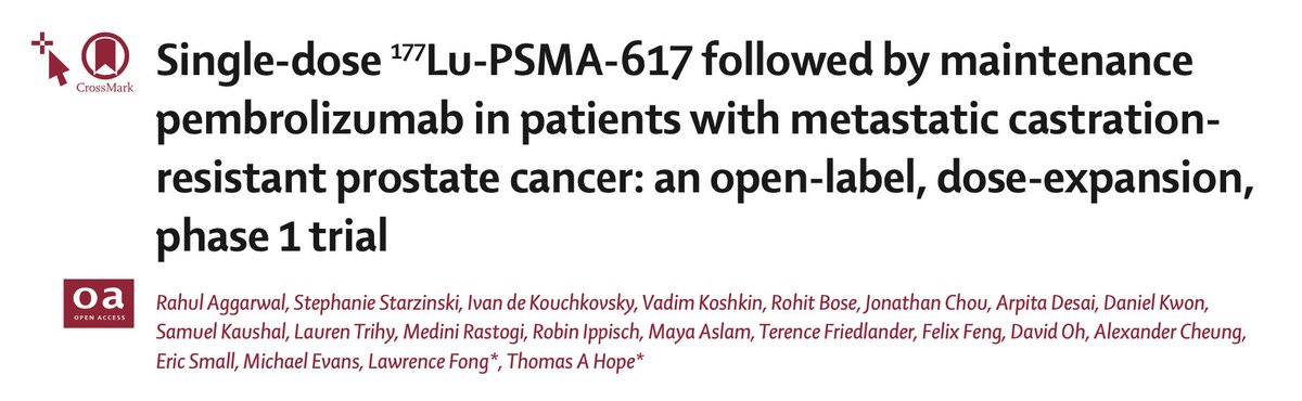 Thomas Hope (@thomashopemd) on Twitter photo So excited to to finally see our trial of combining check point inhibitors (pembrolizumab) with a single dose of 177Lu-PSMA-617 finally get published in <a href="/TheLancetOncol/">The Lancet Oncology</a>. Great team work <a href="/UCSFCancer/">UCSF Helen Diller Family Comprehensive Cancer Ctr</a>. Amazing PSA50 (56%) and duration of response with a single dose of RLT! So excited to to finally see our trial of combining check point inhibitors (pembrolizumab) with a single dose of 177Lu-PSMA-617 finally get published in <a href="/TheLancetOncol/">The Lancet Oncology</a>. Great team work <a href="/UCSFCancer/">UCSF Helen Diller Family Comprehensive Cancer Ctr</a>. Amazing PSA50 (56%) and duration of response with a single dose of RLT!