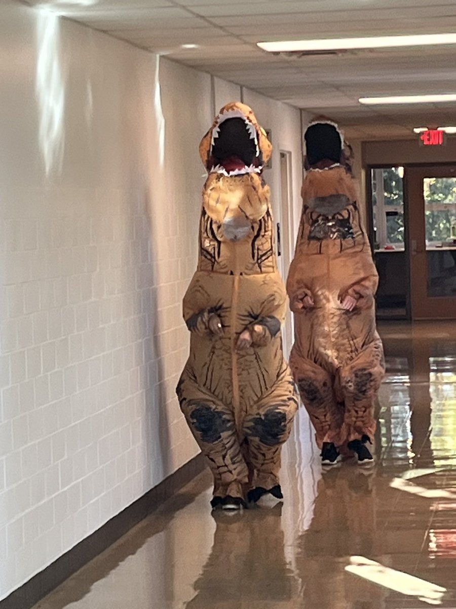 grahamcochran's tweet image. Just another day in @CFAES_OSU…Walked out the office door and noticed two Tyrannosaurus rex walking down the hall #Halloween2023 #Halloween #Goodfun