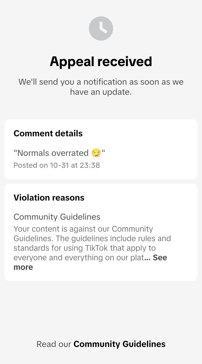 Like? What am I supposed to have said wrong <a href="/tiktok_uk/">TikTok UK</a>?....
I report ppl being racist n told its not violating any rules but THIS is?

Complete joke.
