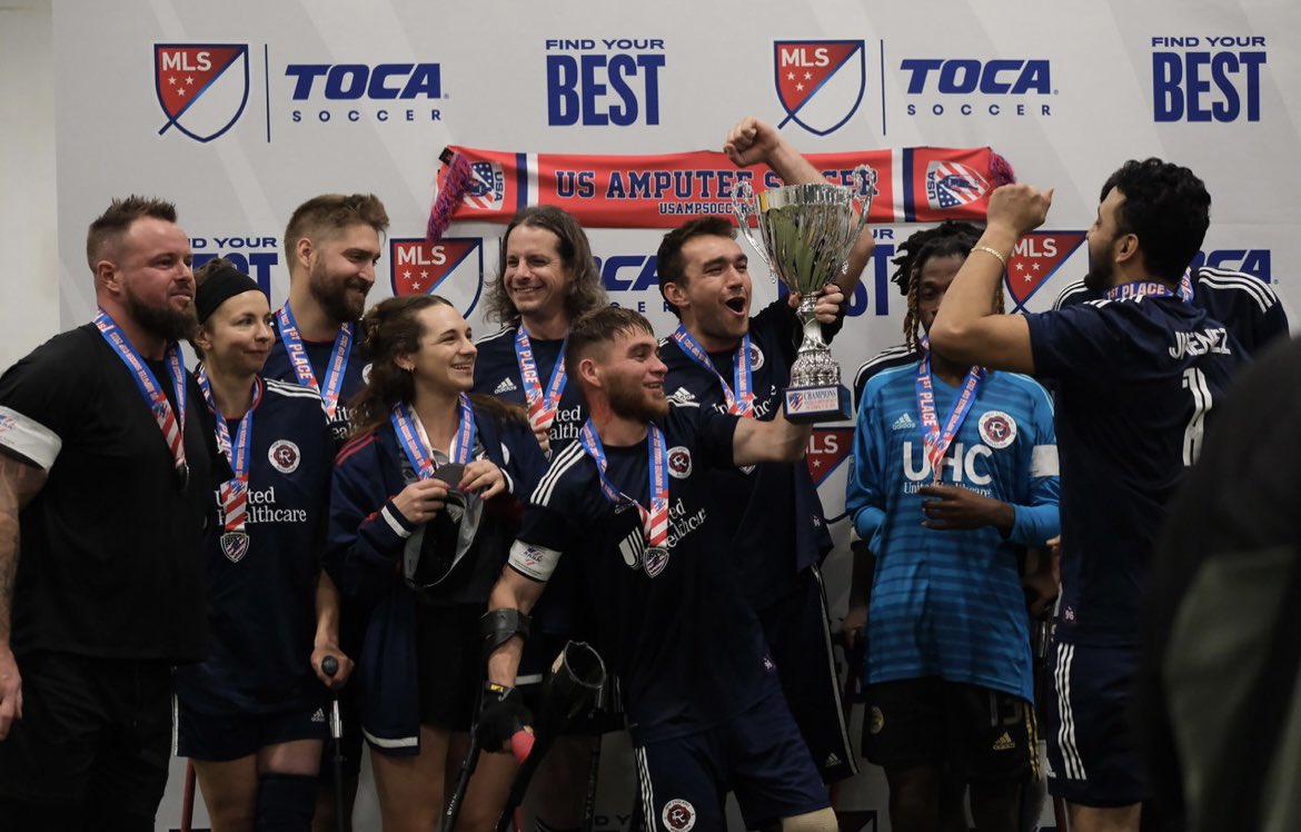 History is made! The New England Revolution Amputee Soccer Team wins the first ever US Amputee Soccer Cup presented by MLS. Congratulations to all the players and a huge thank you to all that made this possible. #soccerforall