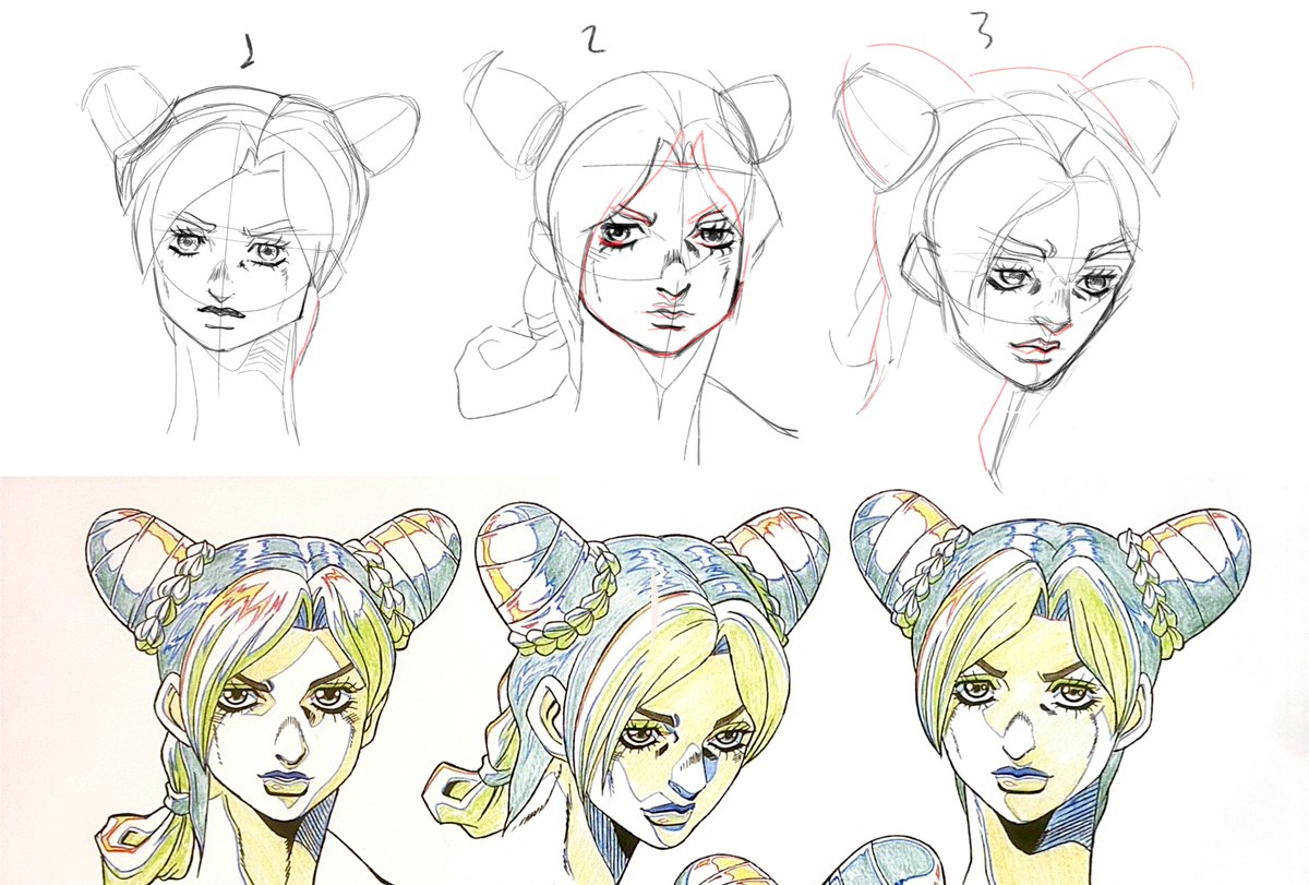 MaranhaoUm's tweet image. 2º dia: Tive que copiar apenas o rosto em 3 ângulos, percebi que o formato do rosto tem sido a maior dificuldade, e que eu não sei onde colocar cada elemento do rosto. Na linha vermelha eu deixei onde realmente deveria ficar cada coisa para ajustar depois
#learntodrawin30days