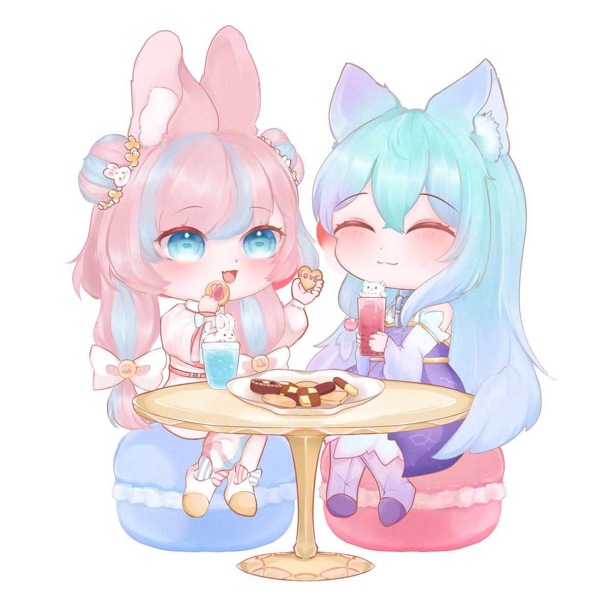 festa20021002's tweet image. FFK的雙人Q完成了喔喔♡有差分是不是很可愛♡我希望能做立牌，天天擺在我旁邊欣賞～
#Q版雙人 #Laiune #Fester