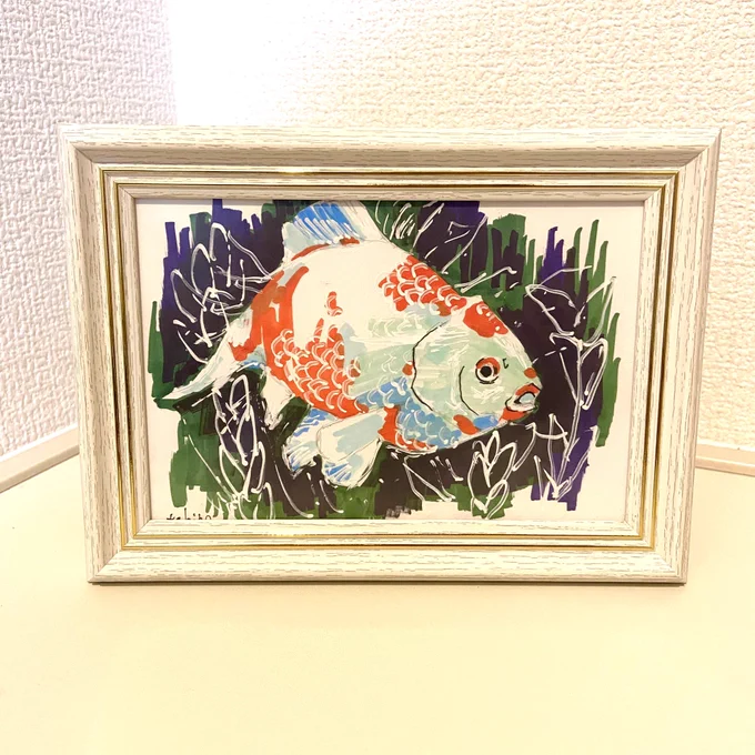 『水槽の金魚』ハガキサイズ。ネットショップに追加しました。#金魚 #原画 #イラスト 