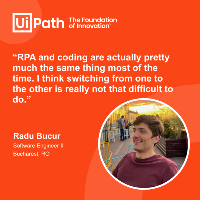 UiPath's tweet photo. Meet Radu Bucur, one of our Software Engineers in Bucharest. Outside of work, he's a lifelong learner who enjoys reading, old cinema, &amp; sports. 🎥📚 #HumansOfUiPath https://t.co/cdmtkCflbu