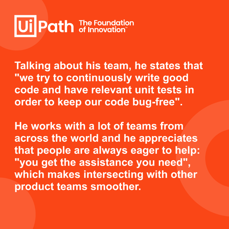 UiPath's tweet photo. Meet Radu Bucur, one of our Software Engineers in Bucharest. Outside of work, he's a lifelong learner who enjoys reading, old cinema, &amp; sports. 🎥📚 #HumansOfUiPath https://t.co/cdmtkCflbu