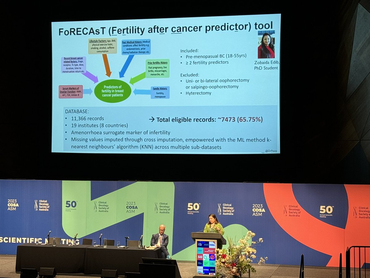 Prof Lisa Beatty (@lisa_beatty) on Twitter photo Seriously impressive work accessing 11K+ records from 8 countries to inform the development of a personalised predictive model for infertility post Ca #FoRECAsT 👏<a href="/DrPeate/">A/Prof Michelle Peate</a> #COSA23 Seriously impressive work accessing 11K+ records from 8 countries to inform the development of a personalised predictive model for infertility post Ca #FoRECAsT 👏<a href="/DrPeate/">A/Prof Michelle Peate</a> #COSA23