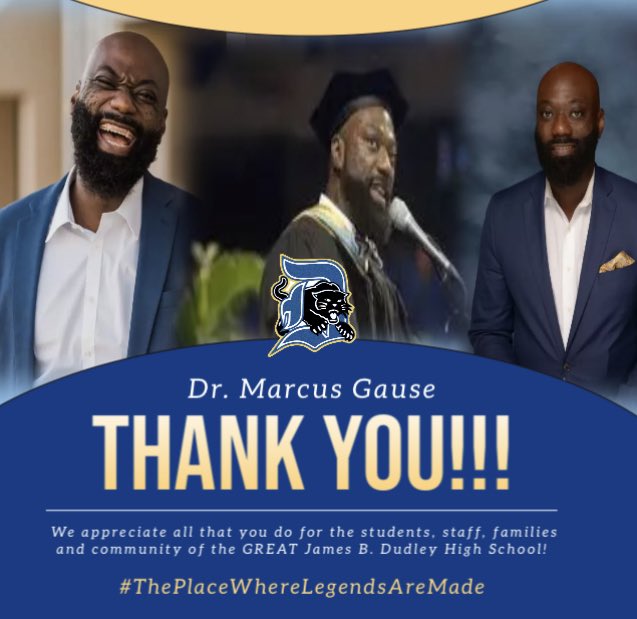 We could not let this month end without bringing all of our Dudley Community and social media family together to celebrate our fearless leader, Dr. Gause! We celebrate you @RevSaviourFavor 👏🏽🎊. #PantherPride #DHS #PrincipalAppreciation