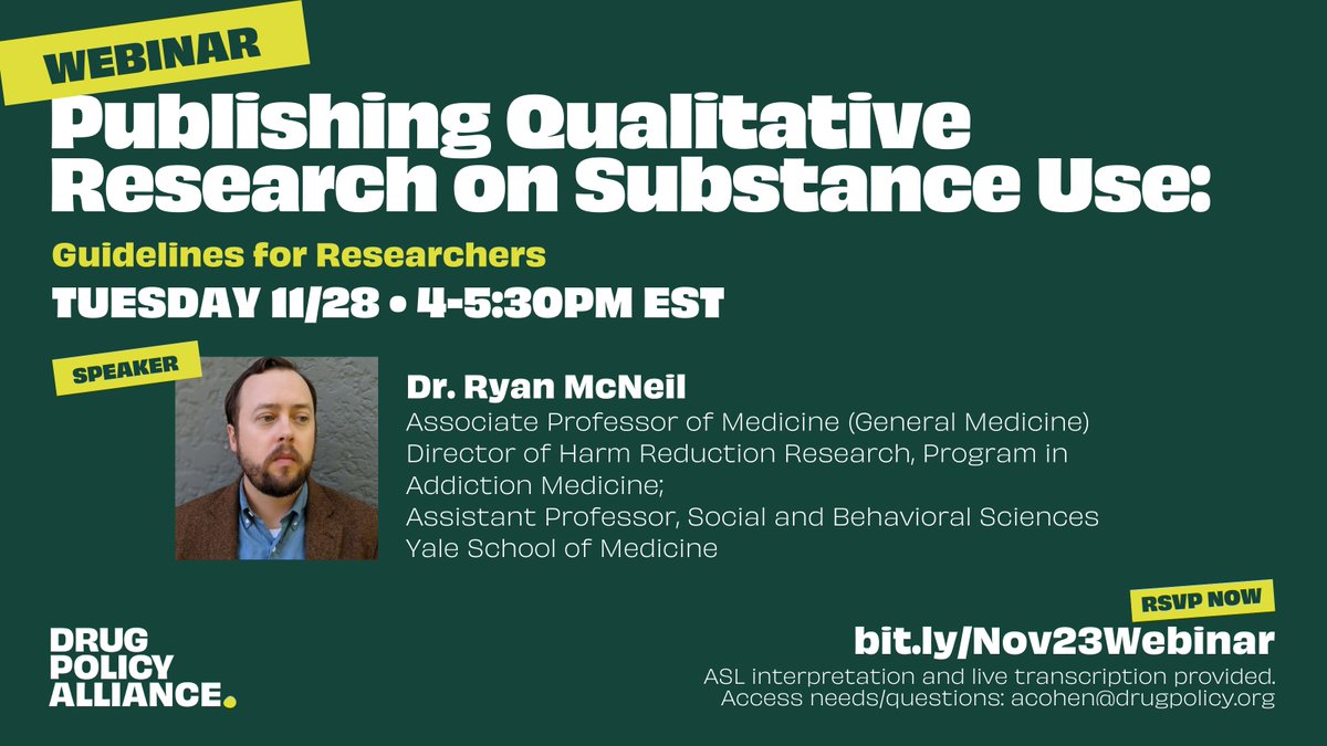 In 2 weeks! Join us for a webinar with @RS_McNeil on how to publish qualitative research on substance use! Date: Nov 28th 4-5:30pm EST Register: bit.ly/Nov23Webinar