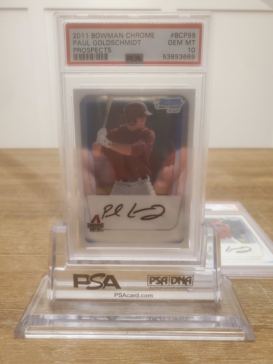 cbpbulldawgs's tweet photo. 2011 Bowman Chrome Paul Goldschmidt #BCP99 PSA 10 Gem Mint. Shipped for $70. @sports_sell @HobbyConnector https://t.co/M5WLnUhubF