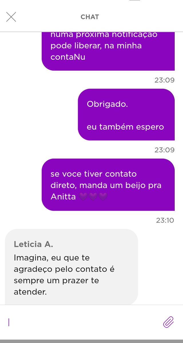 denilssson_'s tweet photo. Eu conversando com a atendente da @nubank ... E ainda peço pra mandar um beijo pra @Anitta 💜💜💜 https://t.co/Bl6kLqadPi