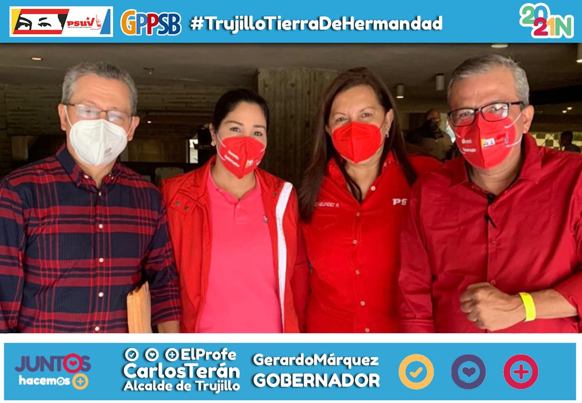 Candidatos de la Patria en encuentro político de nuestro glorioso <a href="/PartidoPSUV/">PSUV</a> ¡Organizados Venceremos! <a href="/Gerardo4fPsuv/">Gerardo Márquez</a> @angiequintaPSUV <a href="/carloscontigo/">Carlos Terán</a>
<a href="/gestionperfecta/">Carmen Meléndez</a> <a href="/dcabellor/">Diosdado Cabello R</a> <a href="/hojillasilva/">Mario Silva</a>
#JuntosHacemosMás #DefensaSoberana