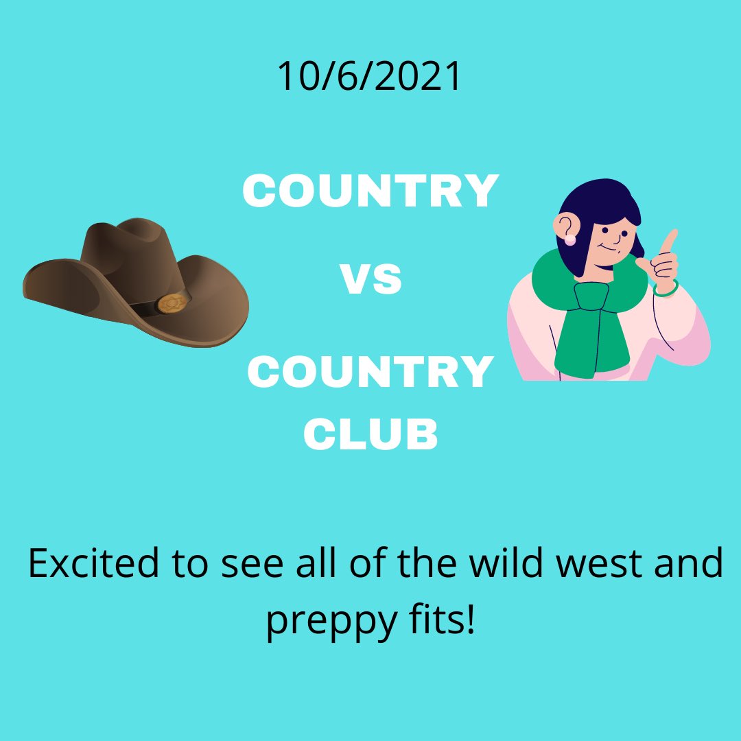LC_Stuco's tweet photo. Spirit day TOMORROW 10/6 is country vs country club! Wear your wild west gear or your best preppy outfit🤠👒 https://t.co/Rt3ZFYE0rT