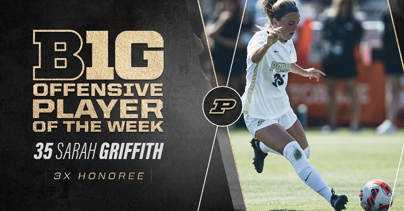 PurdueSoccer's tweet photo. Ranked in the top-25 for the first time since 2009 and more weekly honors for Sarah Griffith.

Some well-earned recognition for the Boilermakers today, but we still have lots more to prove!

📰⬇️

#BoilerUp 🚂⚽️