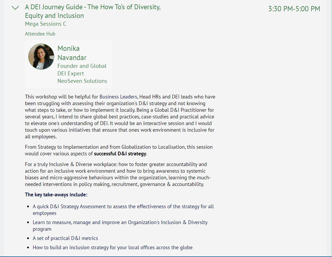 neoseven_in's tweet photo. Our Founder, @MonikaNavandar is delivering a #MegaSession at the coveted #GSCSHRM2021 Annual Conference, check-out the inspiring line-up of Speakers at #USA's biggest #HR #Conference! #GlobalThoughtLeader #DEandI #Speaker #diversity #equity #inclusion #business #leadership #SHRM https://t.co/7TYsXXWPla
