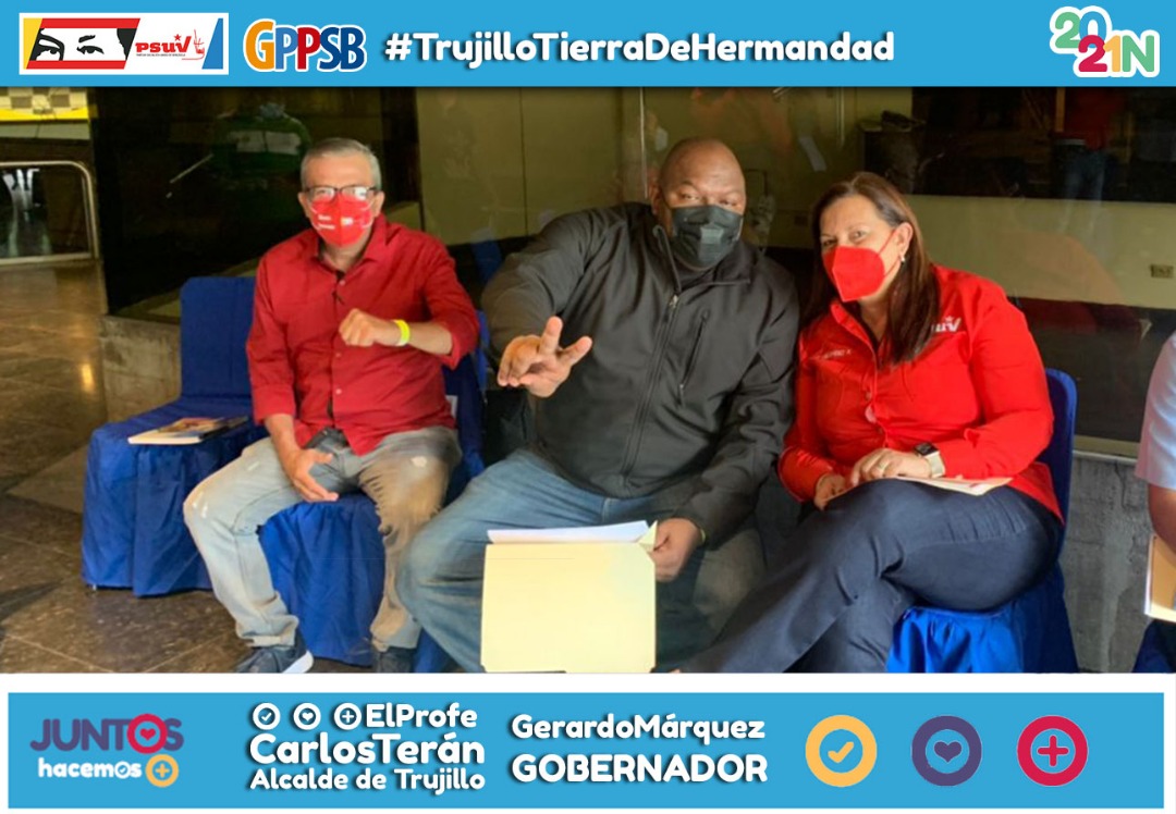 El profe en Trujillo <a href="/carloscontigo/">Carlos Terán</a> la Almiranta en Caracas <a href="/gestionperfecta/">Carmen Meléndez</a> y todos somos #PazYVida <a href="/vargas_mimou/">Alexander Mimou Vargas</a> 
#JuntosSomosMas
#DefensaSoberana
<a href="/PartidoPSUV/">PSUV</a> 
<a href="/NicolasMaduro/">Nicolás Maduro</a> 
<a href="/dcabellor/">Diosdado Cabello R</a> <a href="/hojillasilva/">Mario Silva</a> <a href="/Gerardo4fPsuv/">Gerardo Márquez</a> #Gobernador
#ConElMayorCompromiso